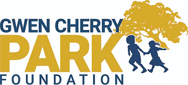 Gwen Cherry Park Foundation: A blue and yellow logo featuring the foundation’s name, yellow palm trees, and silhouettes of people playing sports.